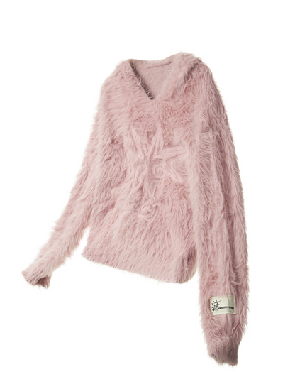 Hooded Faux-Mink Knitted Sweater