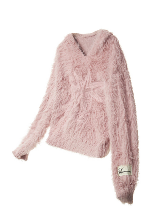 Hooded Faux-Mink Knitted Sweater