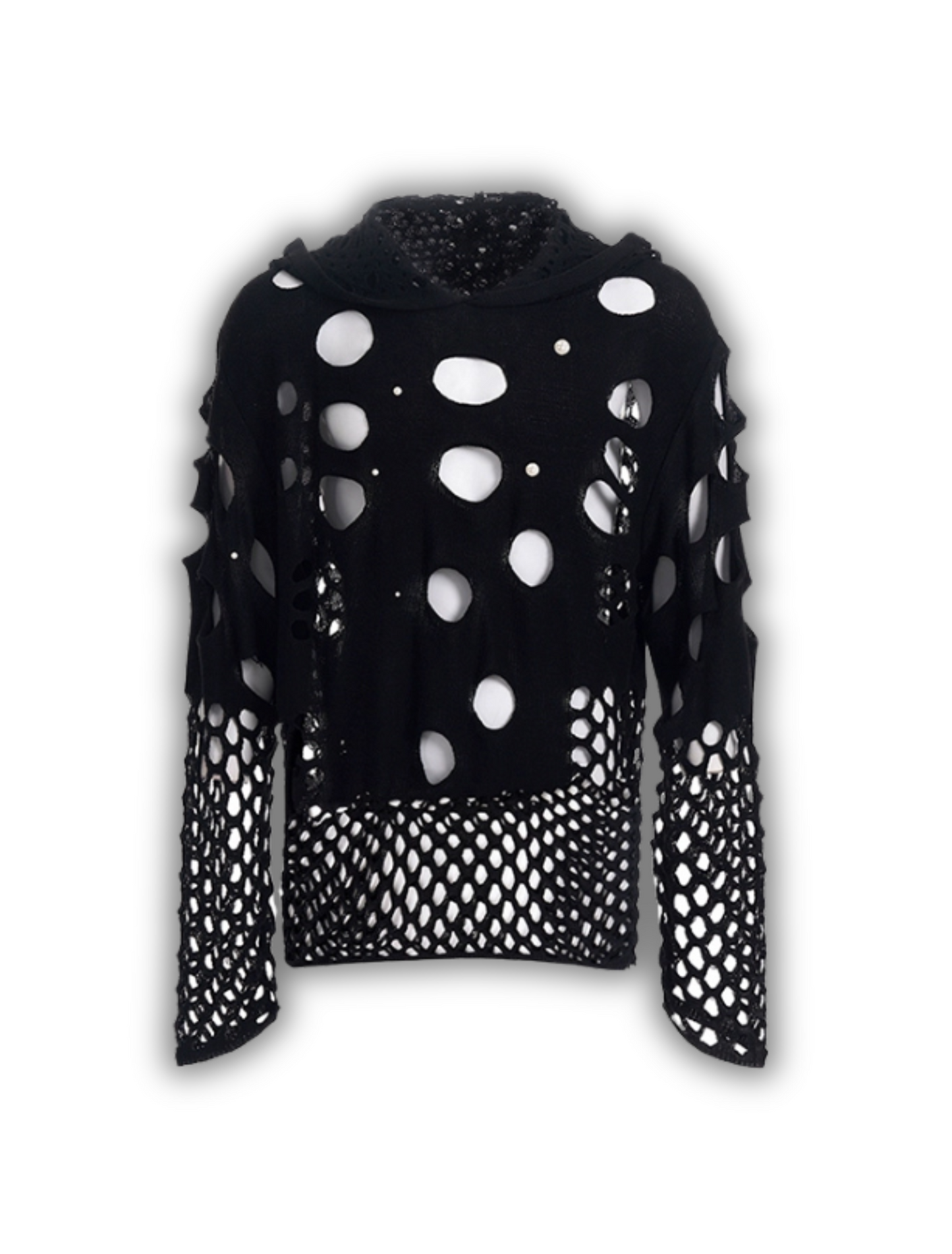 Mesh Hooded Sweater (Black/Gray)