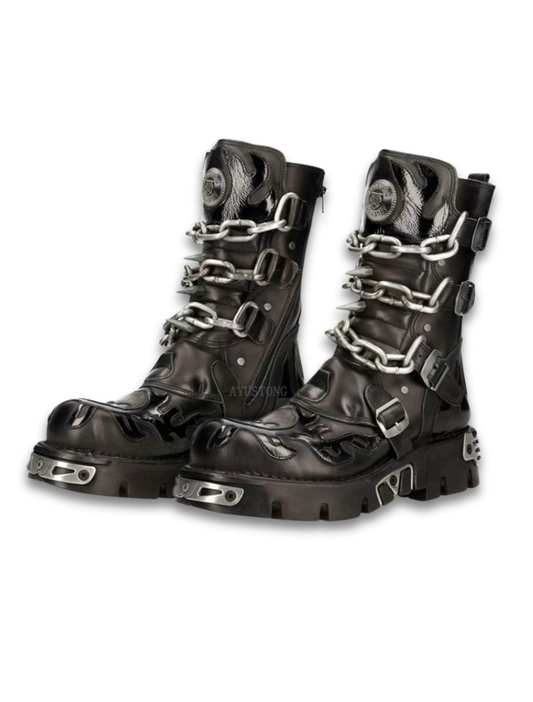 Metal Chain Punk Biker Boots (Black)