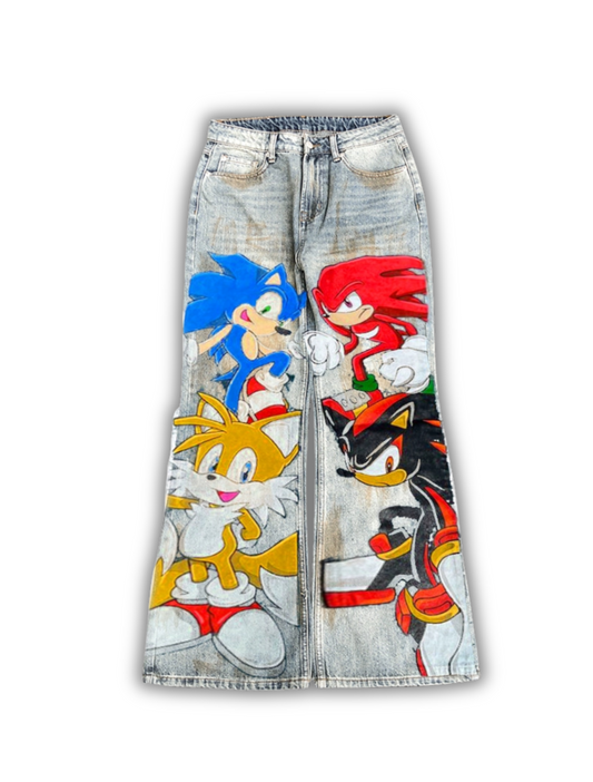 ソニック・ザ・ヘッジホッグ Wide-Leg Jeans (Blue, Unisex)