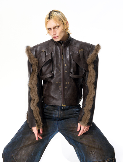 Vintage Cropped Faux Leather Jacket