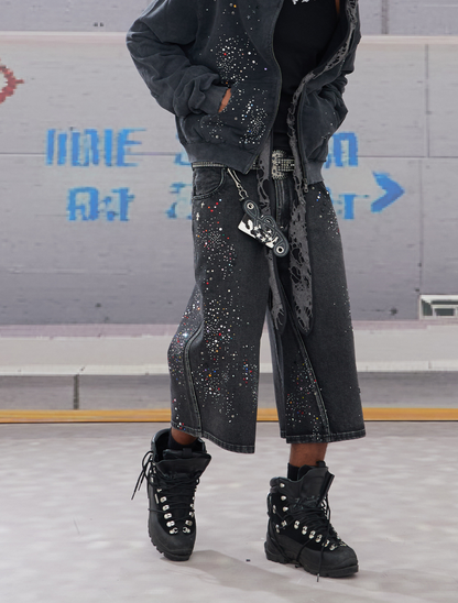 Distressed Rhinestone Cropped Denim Shorts