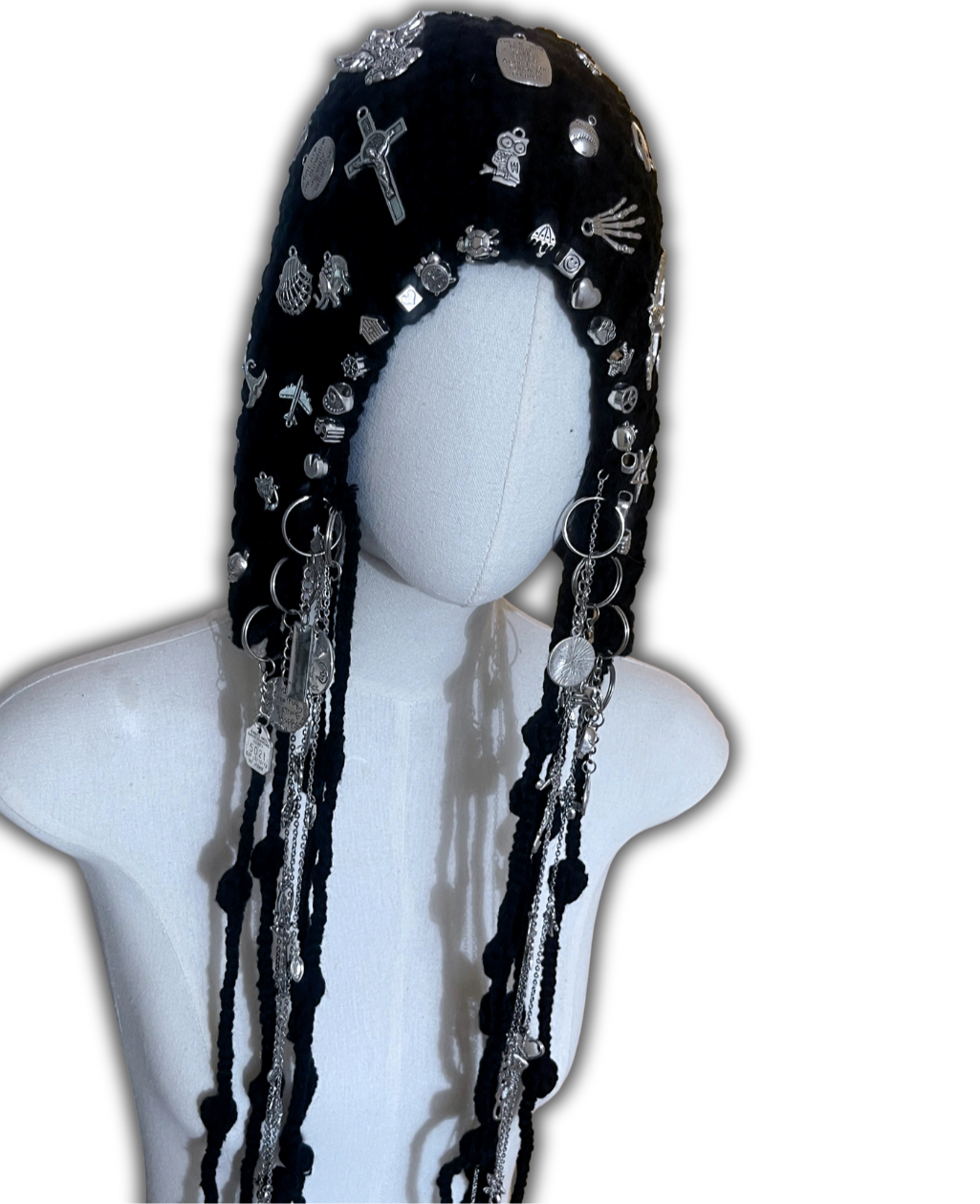 Decorated Knit Chain Charm Hat