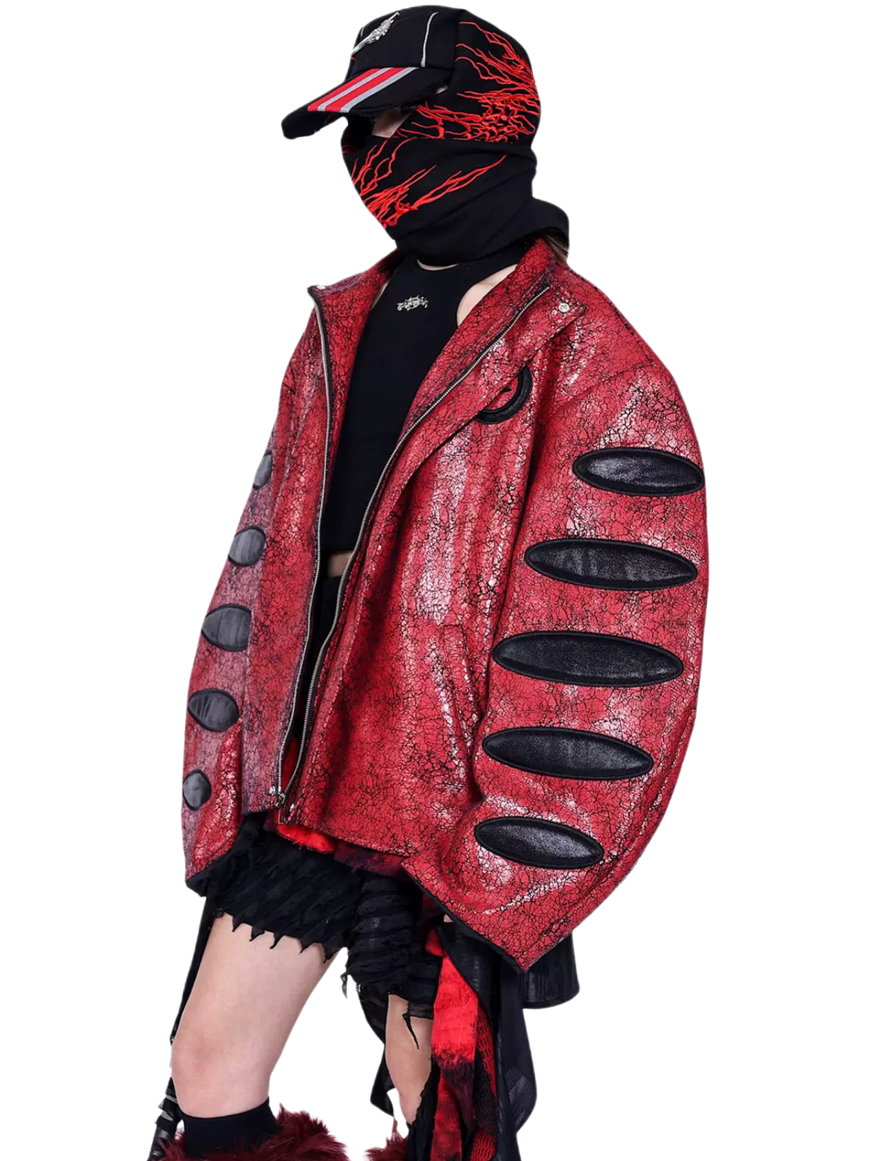 Red Black Cracked Leather Jacket