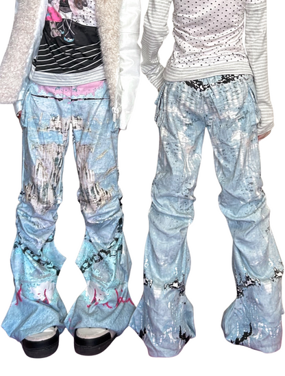 Washed Tie-Dye Stacked Jeans