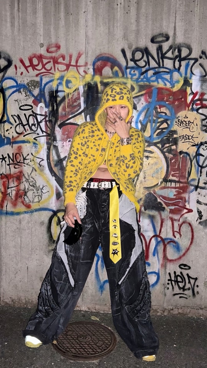 Leopard print jacquard polka dot zipper hooded