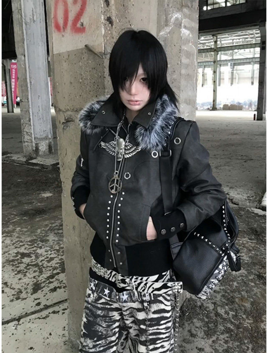 Street cropped coat fur collar padded jacket