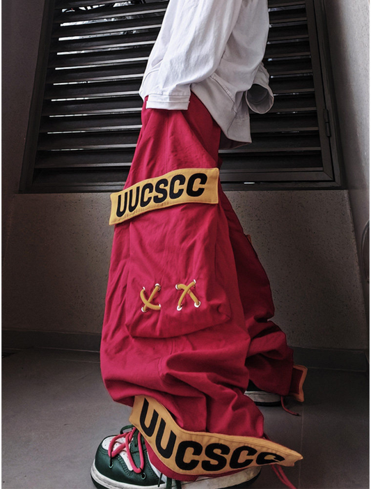 High street casual wide-leg brand loose cargo multi-pocket sweatpants