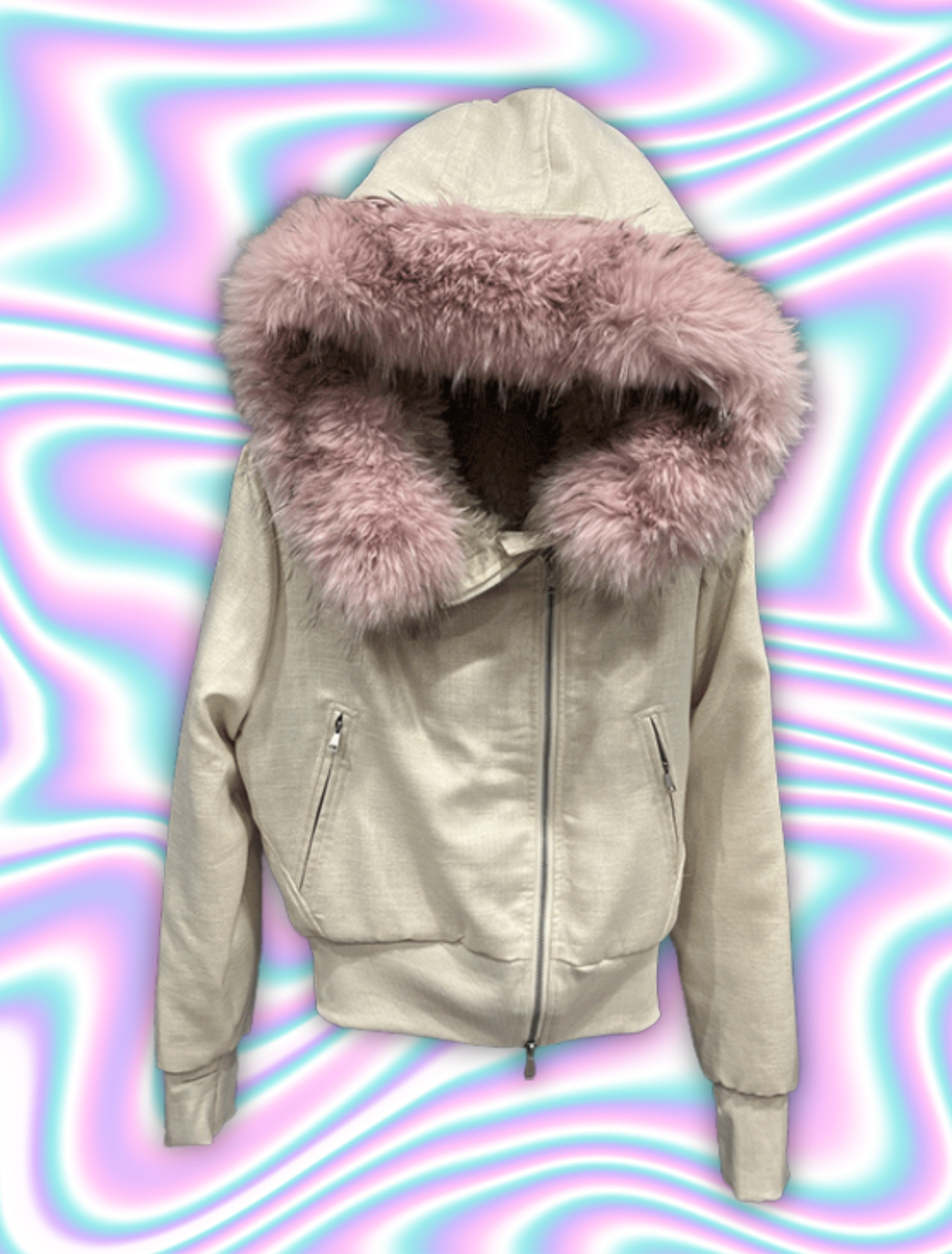 Fur collar hood loose slimming zipper flight jacket