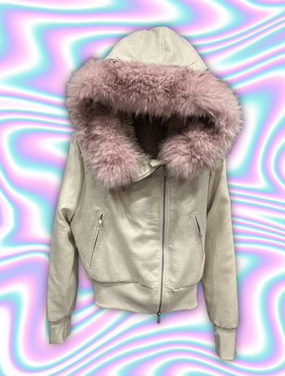 Fur collar hood loose slimming zipper flight jacket