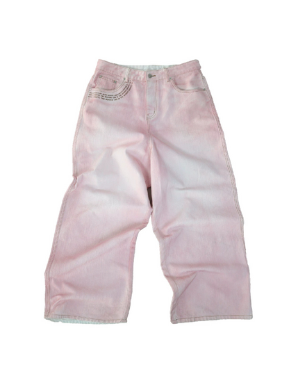 Pink Embroidery Denim Pants