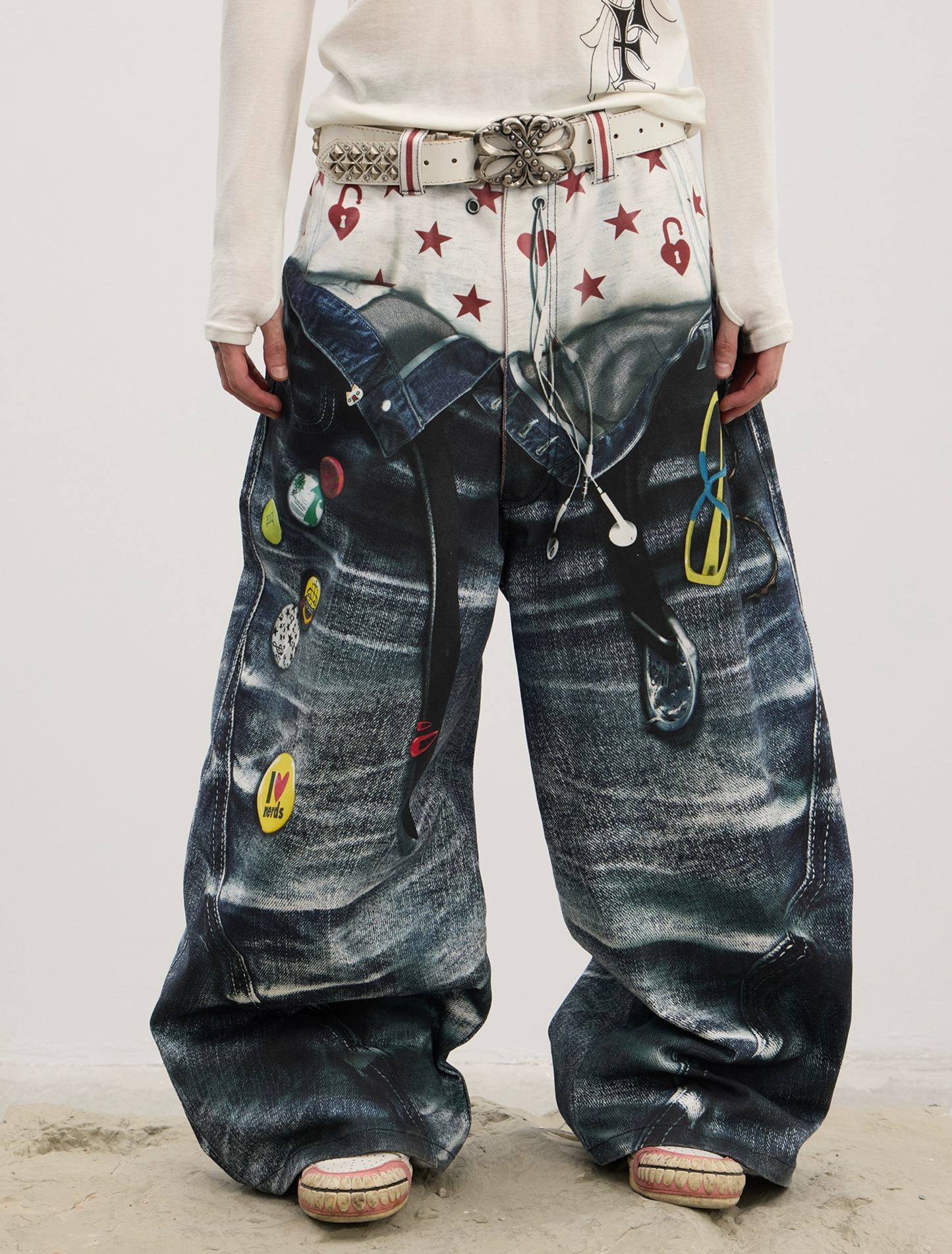 3D Print Double Waistband Baggy Jeans
