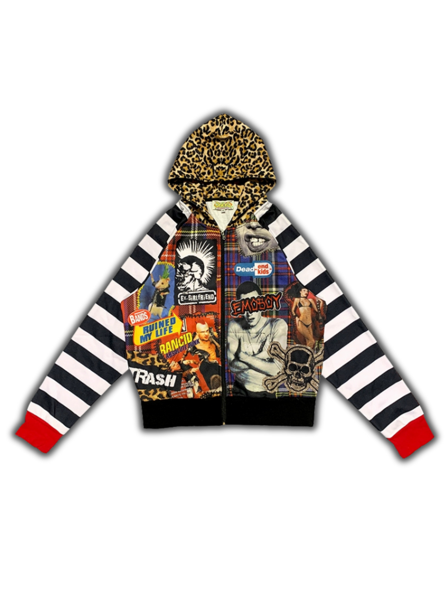 Oversized Check Leopard Hoodie Jacket