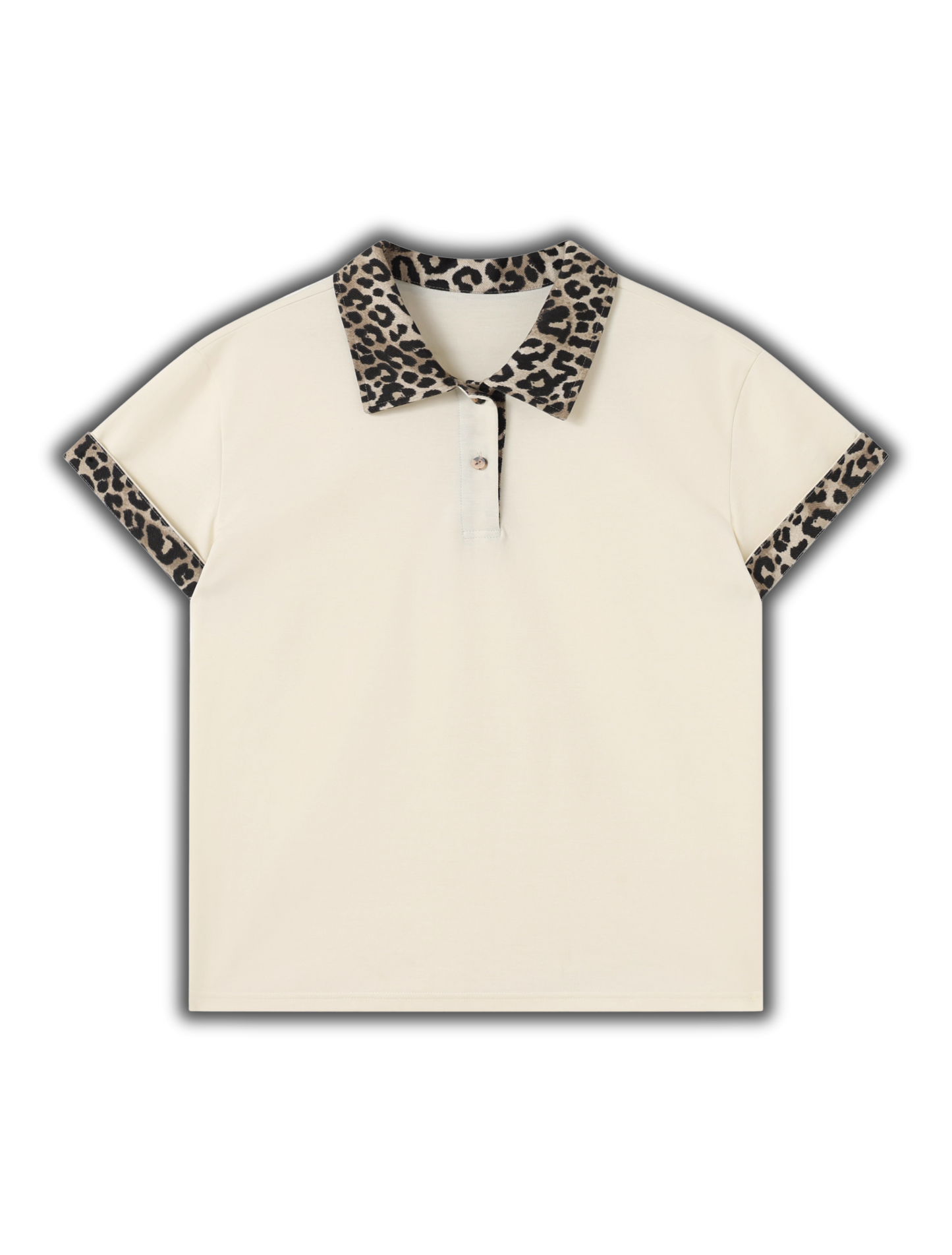 Leopard Splicing Cotton Polo Shirt