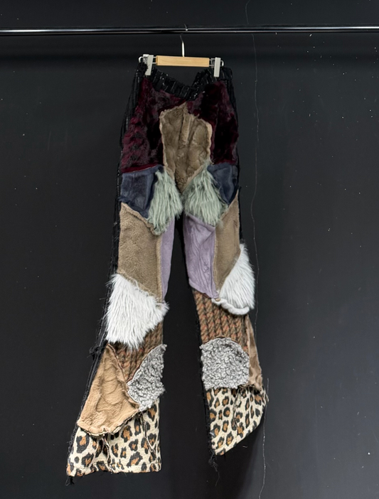 Fur vintage trendy brand contrast gradient slacks wide-leg pants