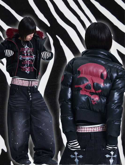 Detachable patchwork contrast soft PU fur collar cotton jacket