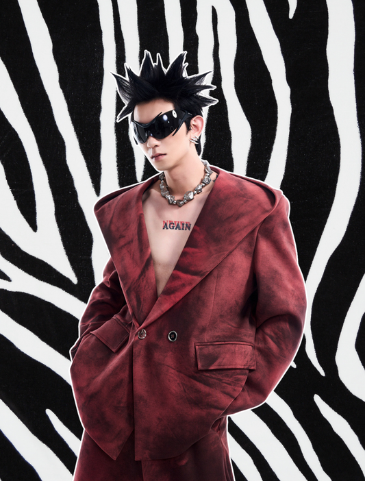 Red Hooded Suit Jacket Men's Autumn Spring Suit