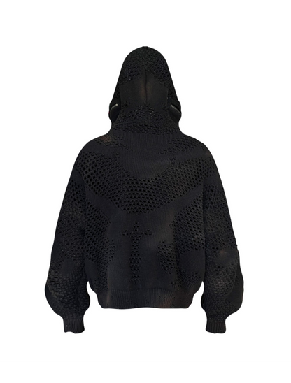 Cut-Out Knit Hooded
