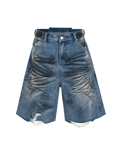 Washed Distressed Denim Shorts