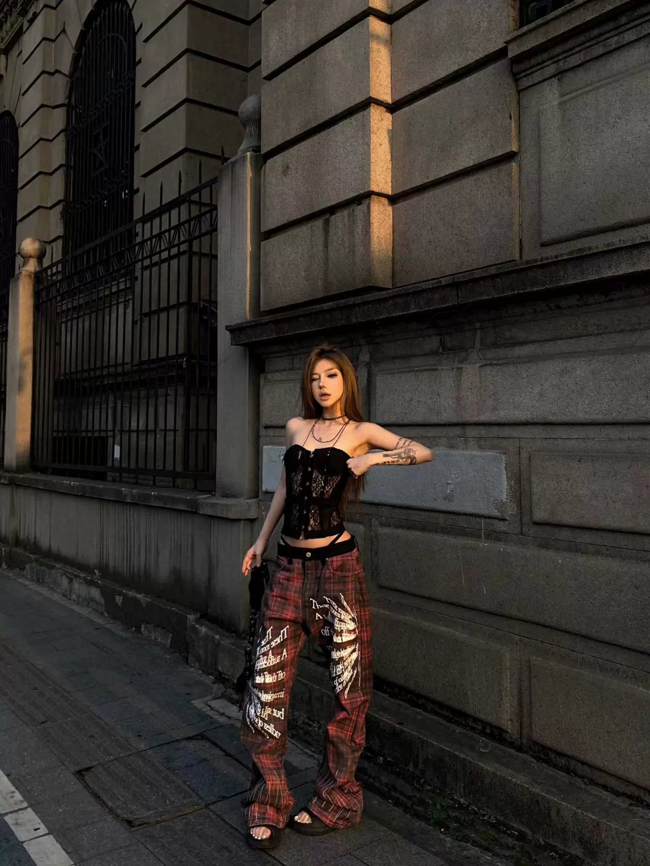 Red Plaid Punk Jeans