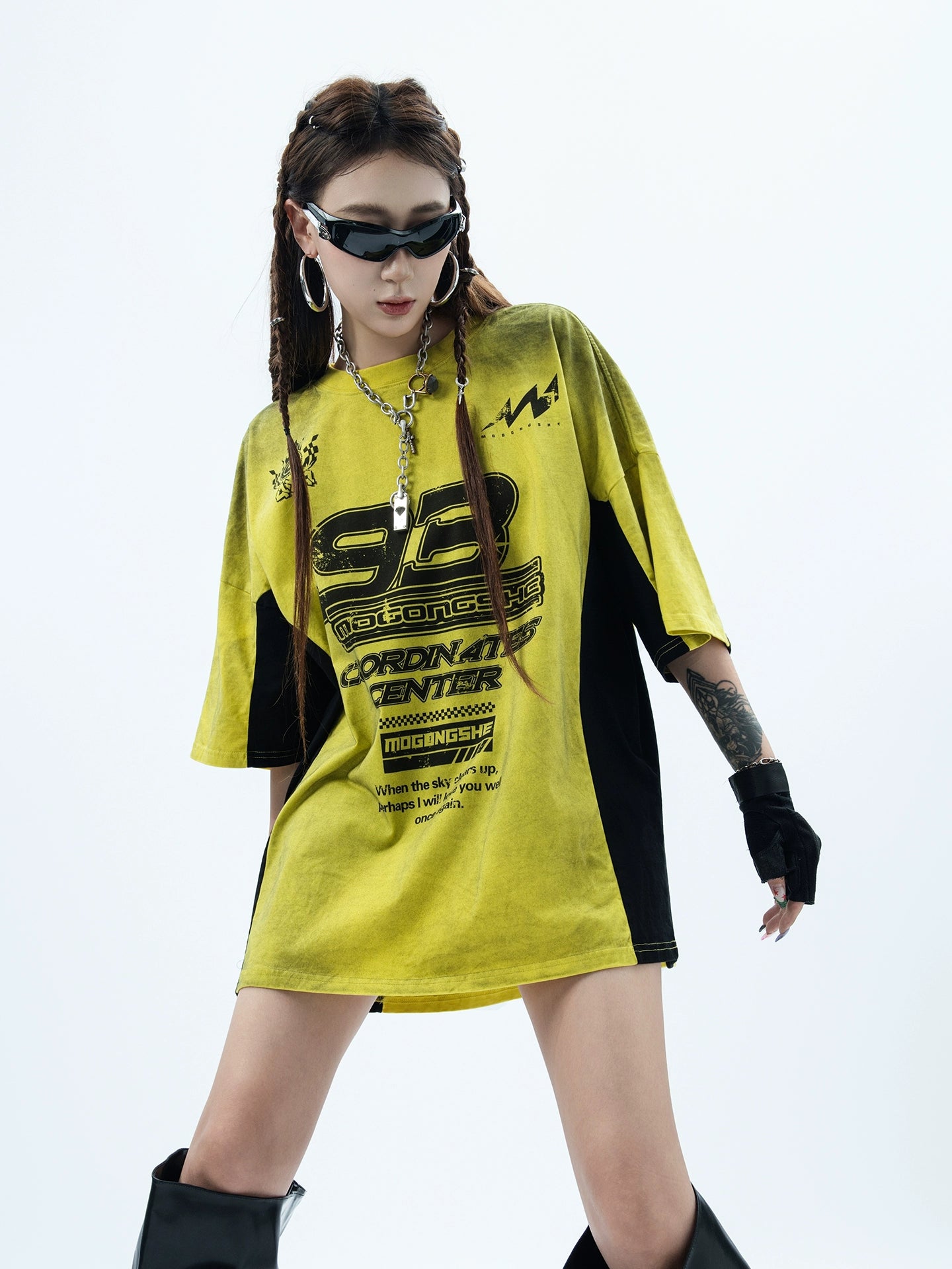 Spliced Dirty-Dye T-Shirt