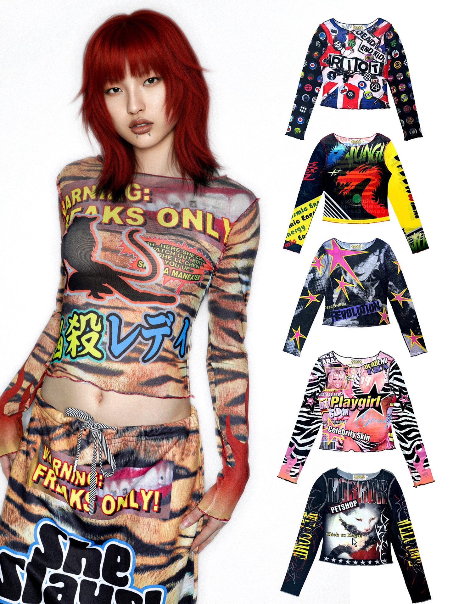 Y2K Print Long Sleeve Sweet Cool Girl Slimming