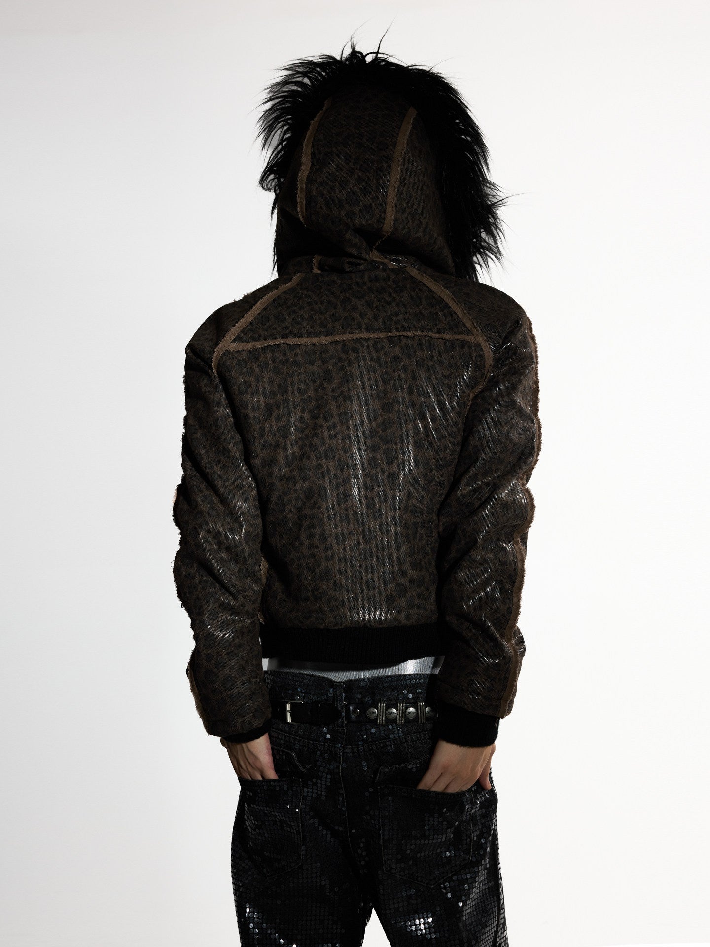 Leopard Sequin Wool Zip Jacket