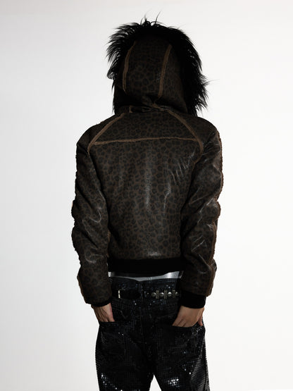 Leopard Sequin Wool Zip Jacket