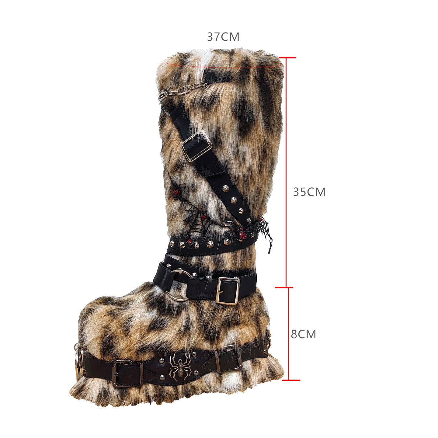 Leopard Fur Rivet Punk Platform Boots