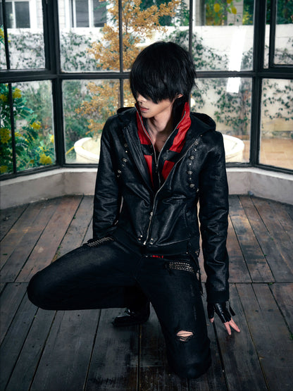 Hooded leather jacket jacket padded jacket