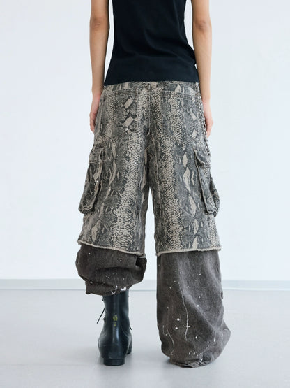 Splash Ink Wash Panelled Cargo Pants