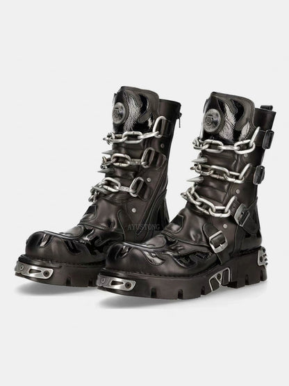 Metal Chain Punk Biker Boots (Black)