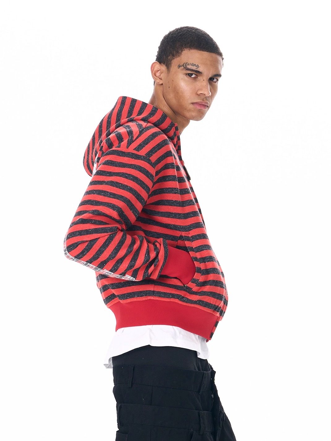 Street Black and Red Striped Cropped Jacket