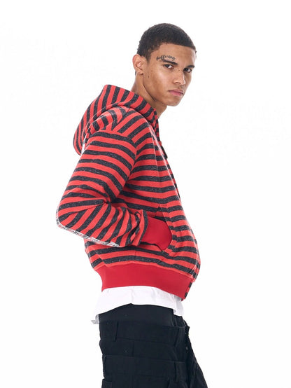 Street Black and Red Striped Cropped Jacket