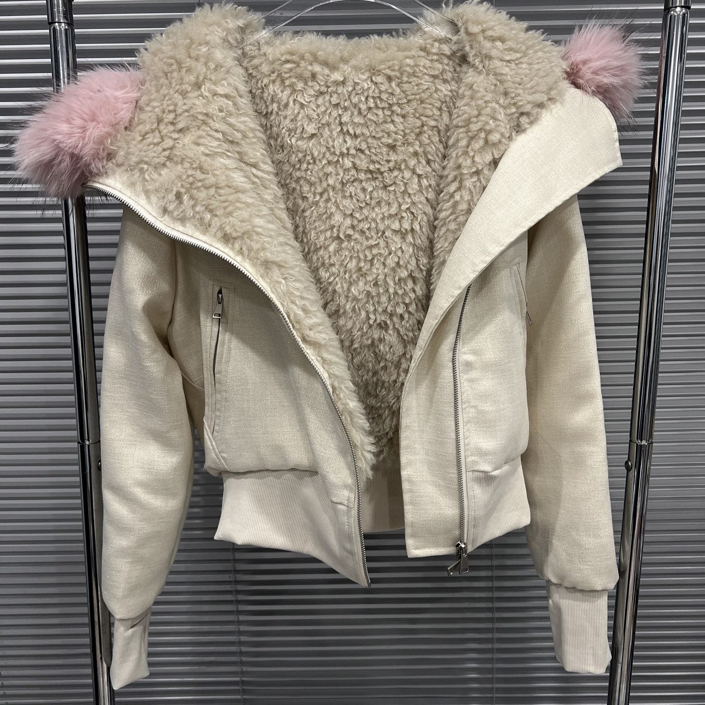 Fur collar hood loose slimming zipper flight jacket