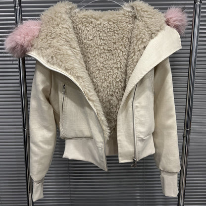 Fur collar hood loose slimming zipper flight jacket