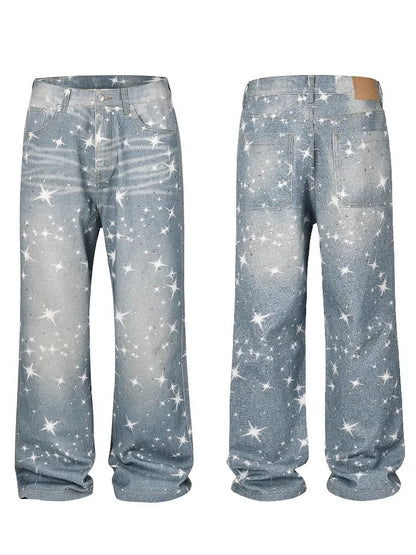 Star Print Washed Bootcut Jeans
