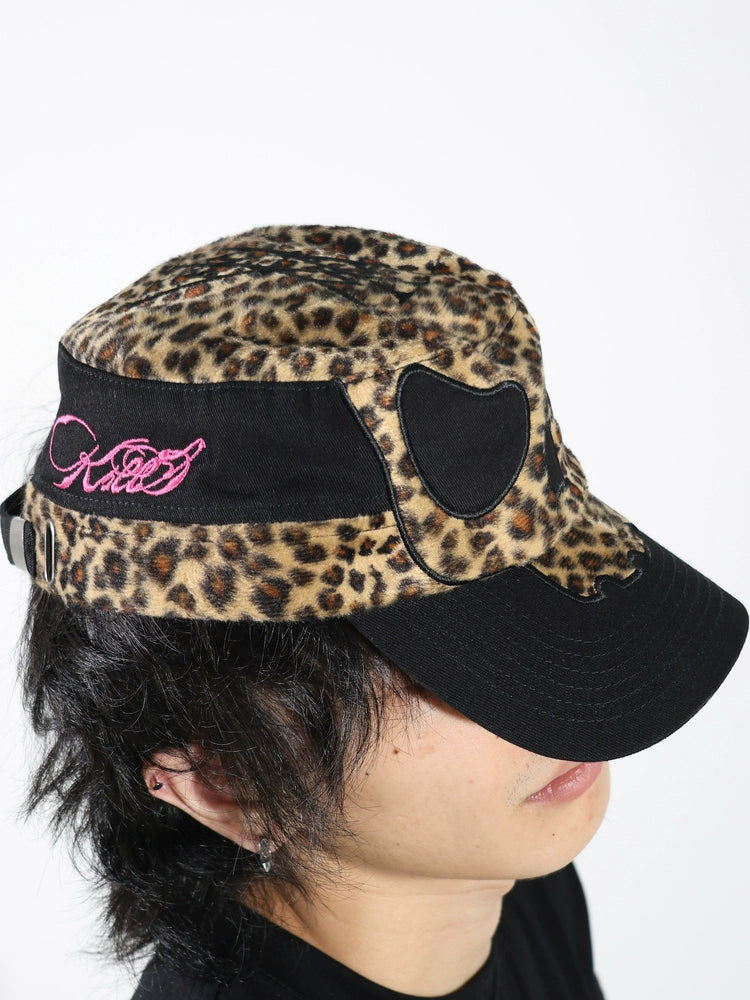 [PCCVISION] 3MAN0N kills leopard skull stitching embroidery vintage adjustable flat top curved brim hat