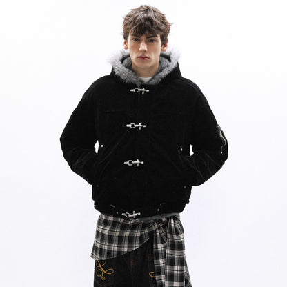 American design sense buckle ooded casual thick jacket