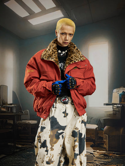 Leopard print American vintage street casual short jacket