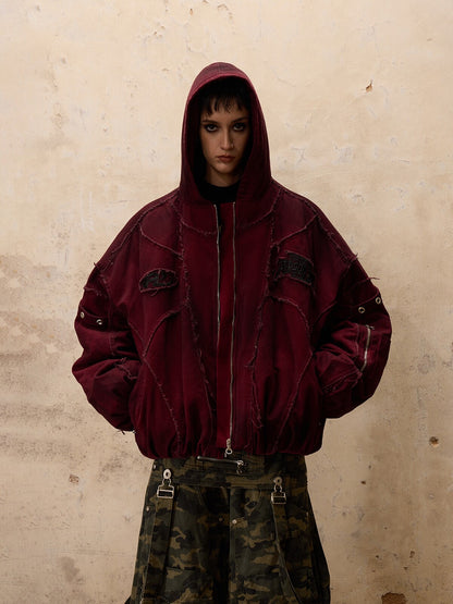 Hand-brushed hooded padded suit in red and white DirtyCoat