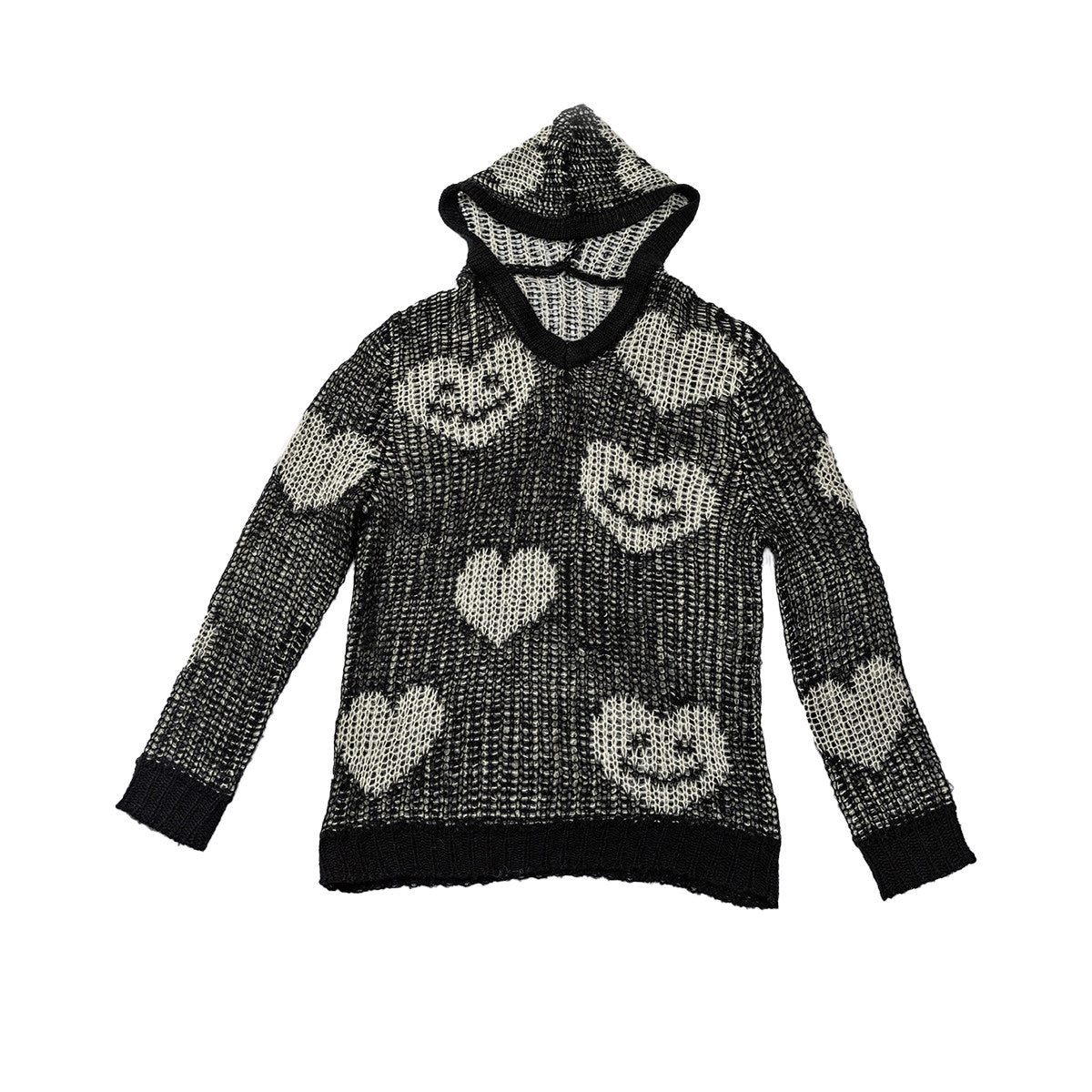 White jacquard original design hooded loose knit sweater