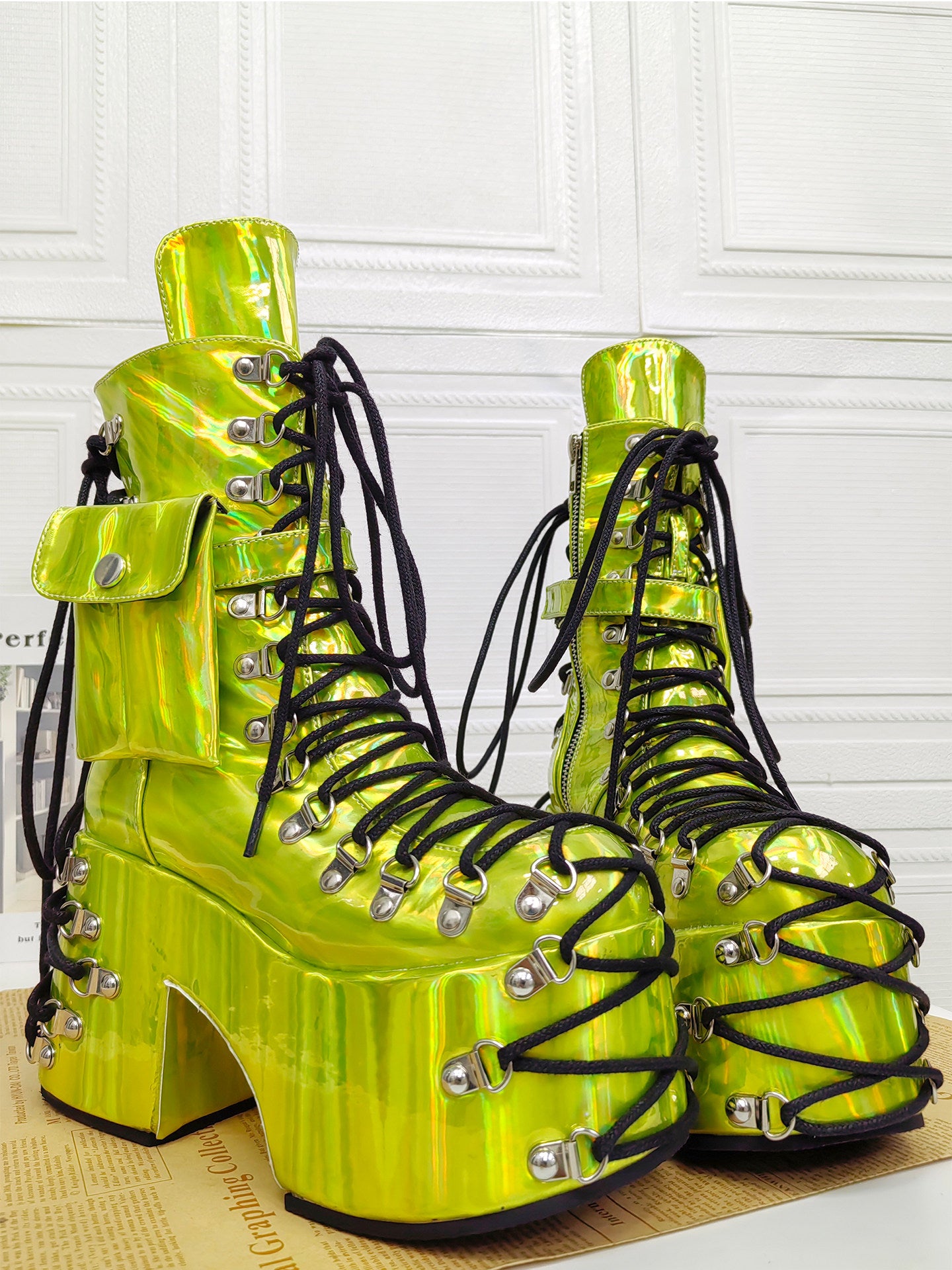 Laser Green Retro Platform Punk Boots