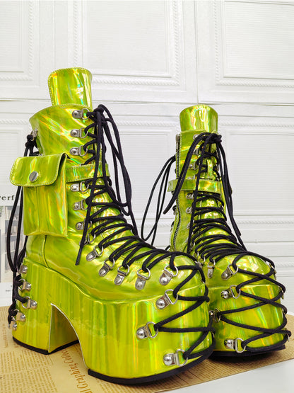 Laser Green Retro Platform Punk Boots