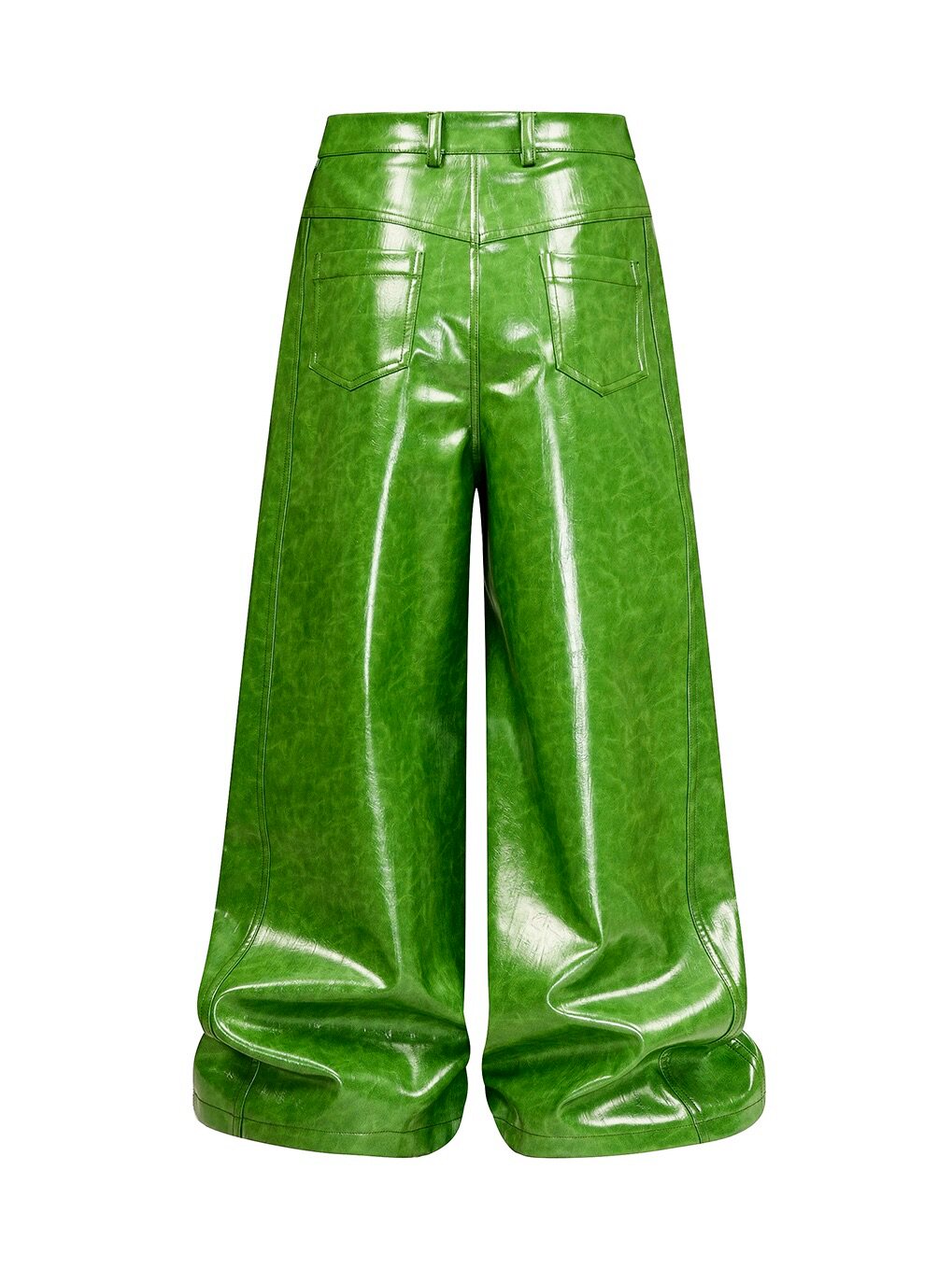 Green Liquid Leather Wide Pants