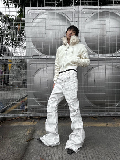 White Waxed Destruction Bootcut Jeans