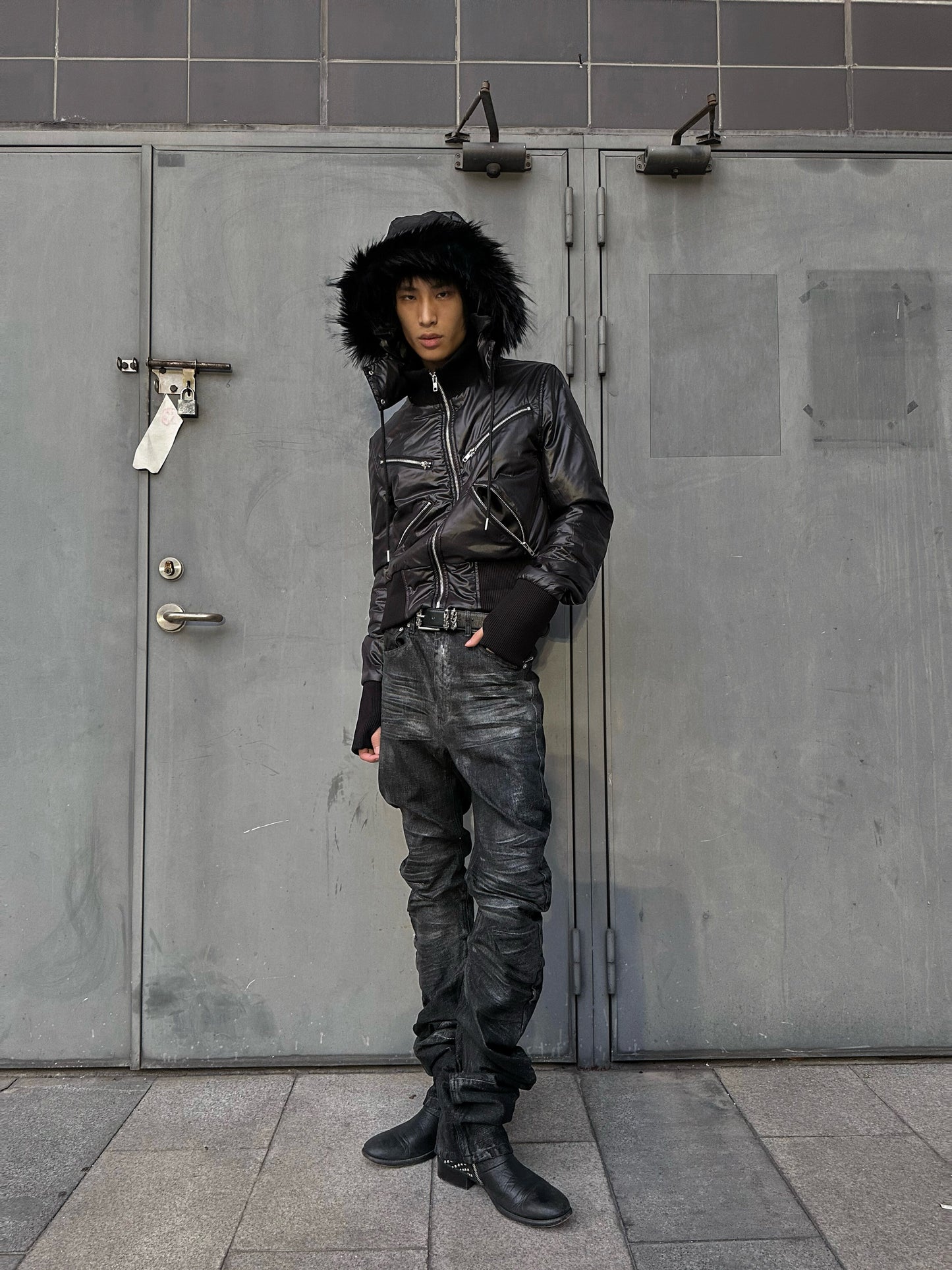 Hooded Fur Collar Zip Jacket Padded fur collar design