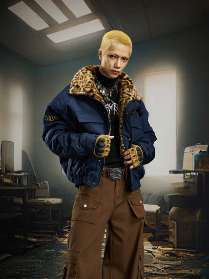 Leopard print American vintage street casual short jacket