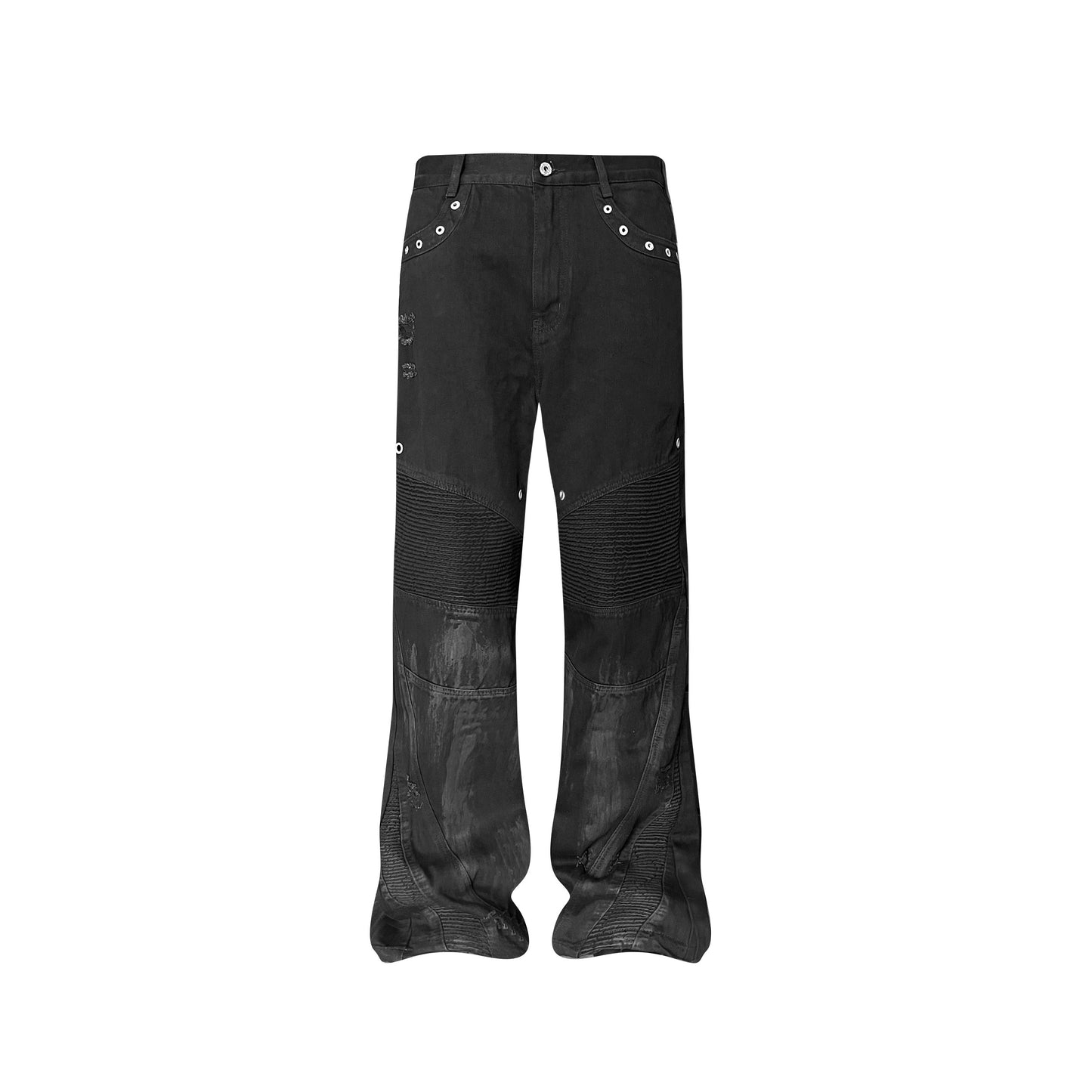 Bump nail brush wax double zipper motorcycle pants